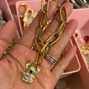 Gold Chain Necklace with Crystal Charm